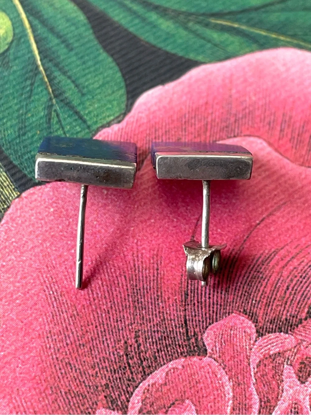 Vintage stamped 925 sterling silver & lapis lazuli (?) earrings boho